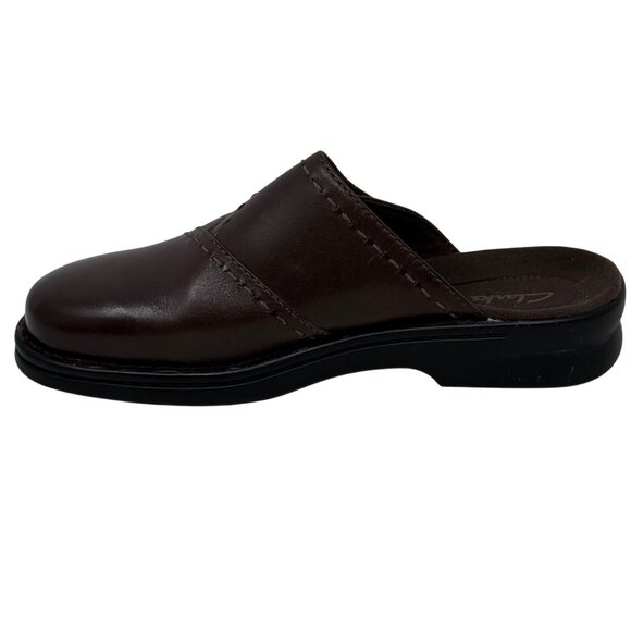 Clarks‎ Womens Leather Slip-On Clog Mule Brown Stitch Accent Size 10M - Picture 5 of 11